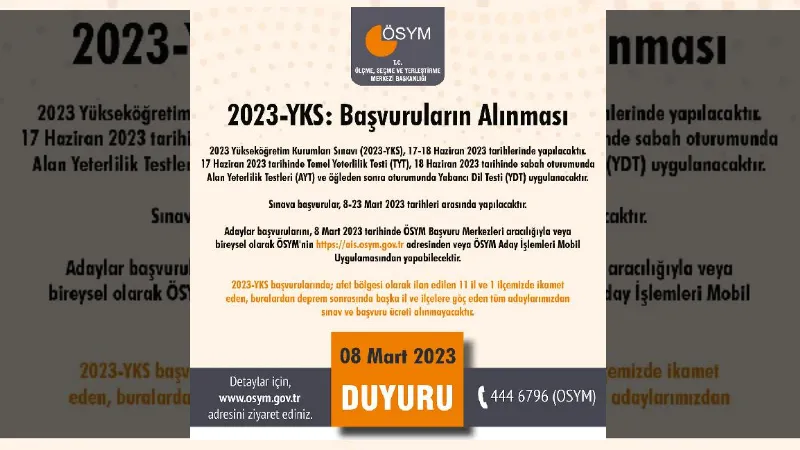 ÖSYM, 2023 sınav takvimini açıkladı