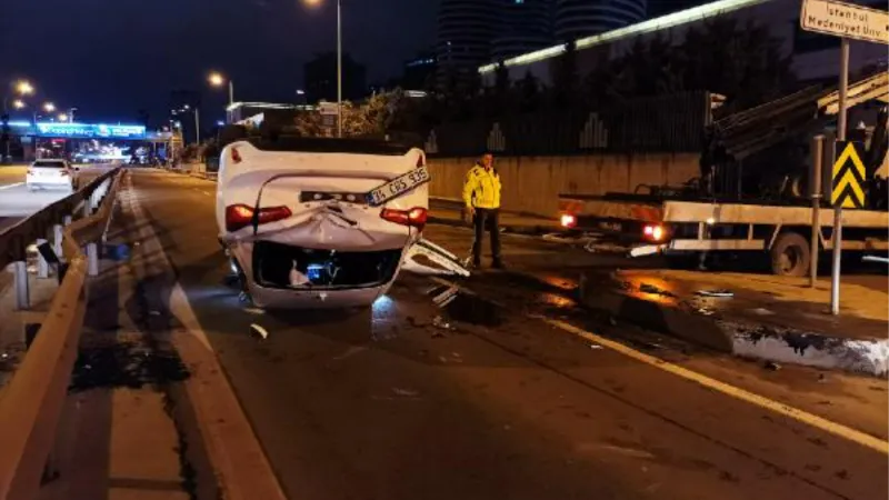 Alkollü sürücü takla atan otomobilden yara almadan kurtuldu