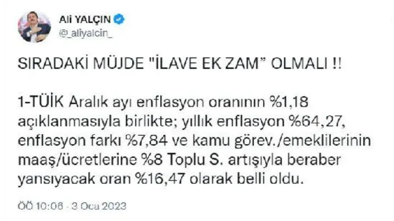 Memur-Sen Genel Başkanı Yalçın: Sıradaki müjde 'ilave ek zam' olmalı