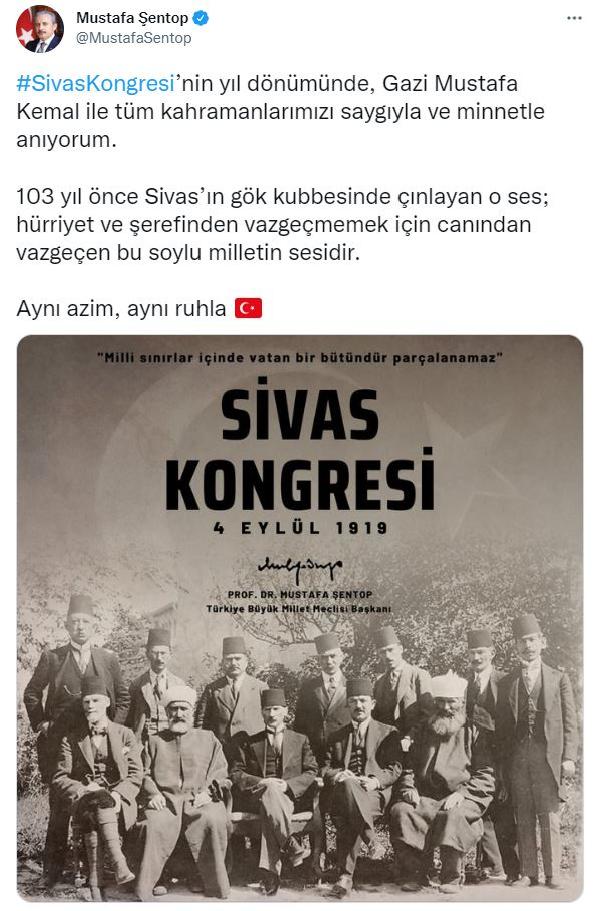 TBMM Başkanı Şentop'tan, 'Sivas Kongresi' mesajı