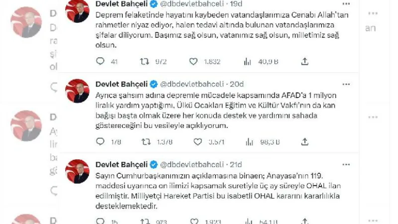 Bahçeli'den AFAD'a 1 milyon TL bağış