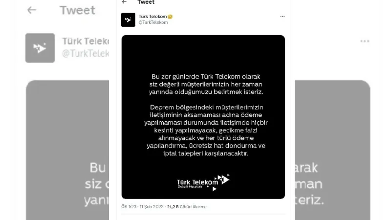 Türk Telekom ödeme yapamayan depremzededen kesinti olmayacağını açıkladı