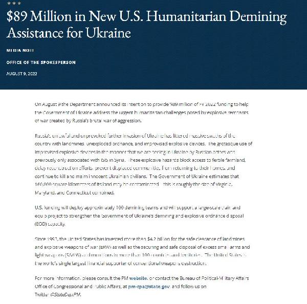 ABD’den Ukrayna’ya 89 milyon dolarlık yardım
