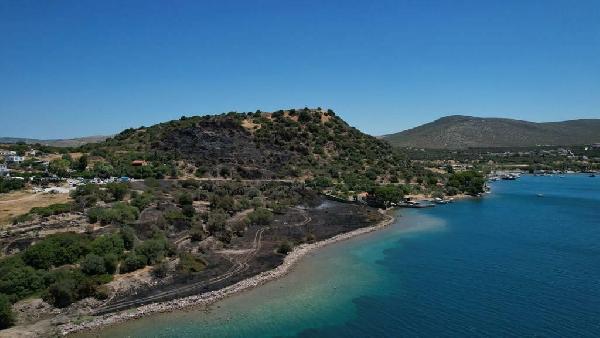 Çeşme'de yanan alan dronla görüntülendi