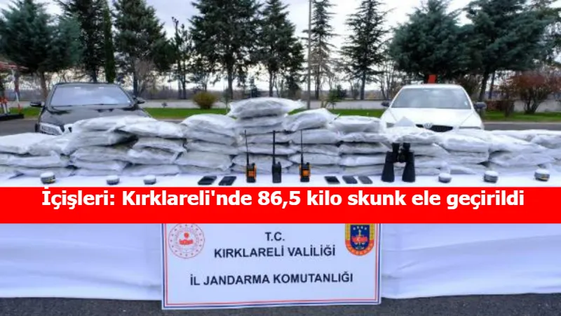 İçişleri: Kırklareli'nde 86,5 kilo skunk ele geçirildi