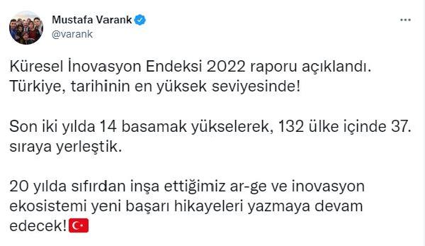 Bakan Varank: Türkiye, küresel inovasyon endeksinde tarihinin en yüksek seviyesinde