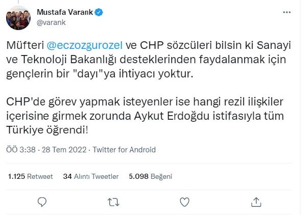 Bakan Mustafa  Varank'tan CHP'li Özel'e tepki: Gençlerin 'dayı'ya ihtiyacı yok