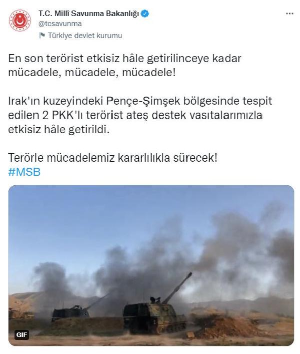 MSB: Pençe-Şimşek bölgesinde 2 terörist etkisiz hale getirildi