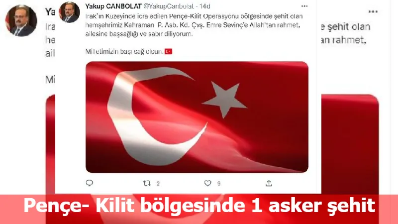 Pençe- Kilit bölgesinde 1 asker şehit oldu