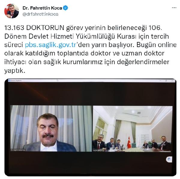 Doktorların görev yerlerinin belirleneceği kuranın tercih süreci yarın başlıyor