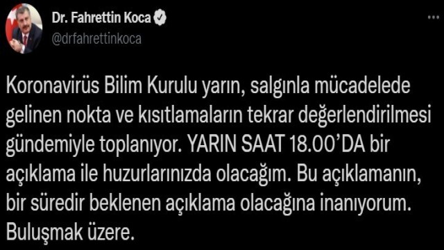 Koronavirüs Bilim Kurulu, kısıtlamaların tekrar değerlendirilmesi gündemiyle toplanacak