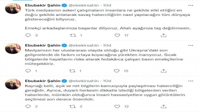 RTÜK Başkanı Şahin: “Türk medyasının savaş haberciliğinin nasıl yapılacağını tüm dünyaya göstereceğini biliyoruz”
