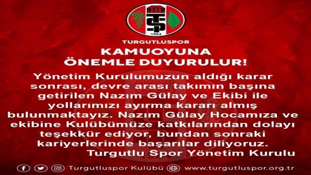 Turgutluspor Nazım Gülay ile yollarını ayırdı