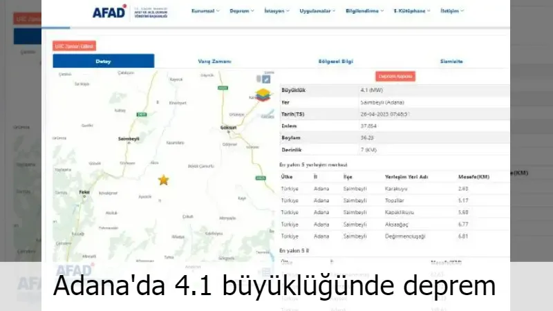 Adana'da 4.1 büyüklüğünde deprem
